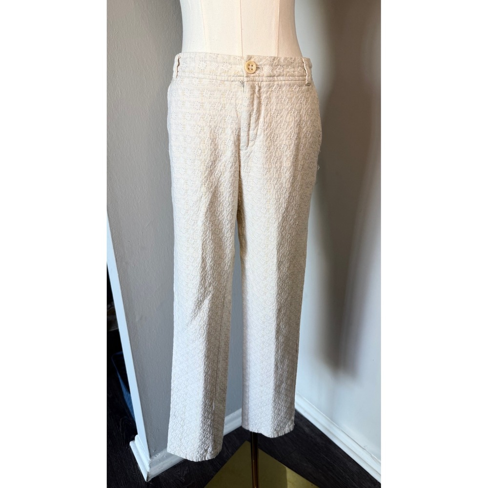 Daughters of the Liberation Anthropologie Cream Textured Jacquard Pants US 6